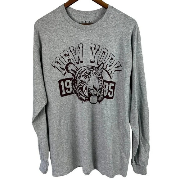Love Tribe NEW YORK 1985 Graphic Long Sleeve T Shirt Women's 1X Heather Gray - Picture 1 of 6